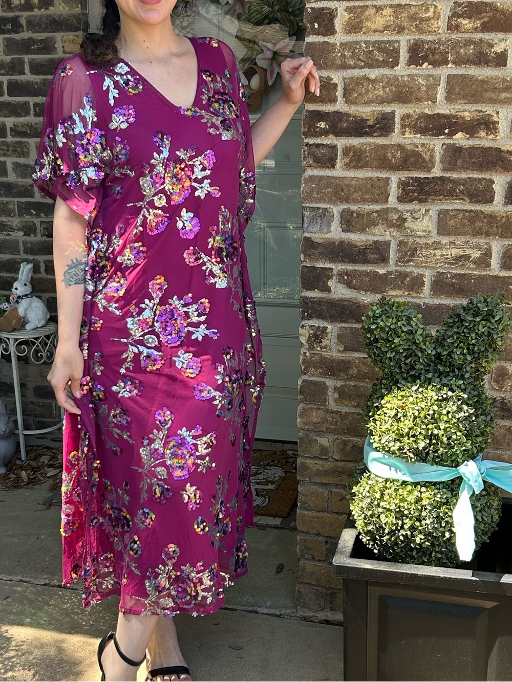 Buddy Love Floral Midi Dress in Magenta with Multicolor Print kaftan